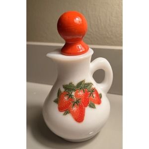 Avon Strawberry and Cream Bath Foam Bottle Vintage White Milk Glass 5"High Empty